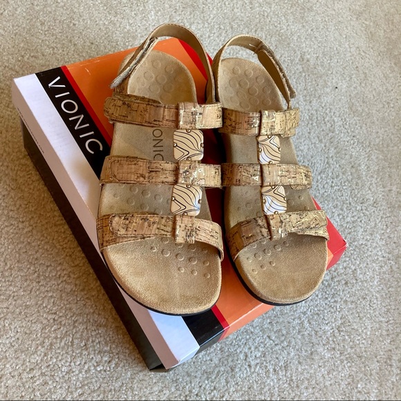 Vionic Shoes - Vionic cork sandals tan sz. 7 Velcro straps new!